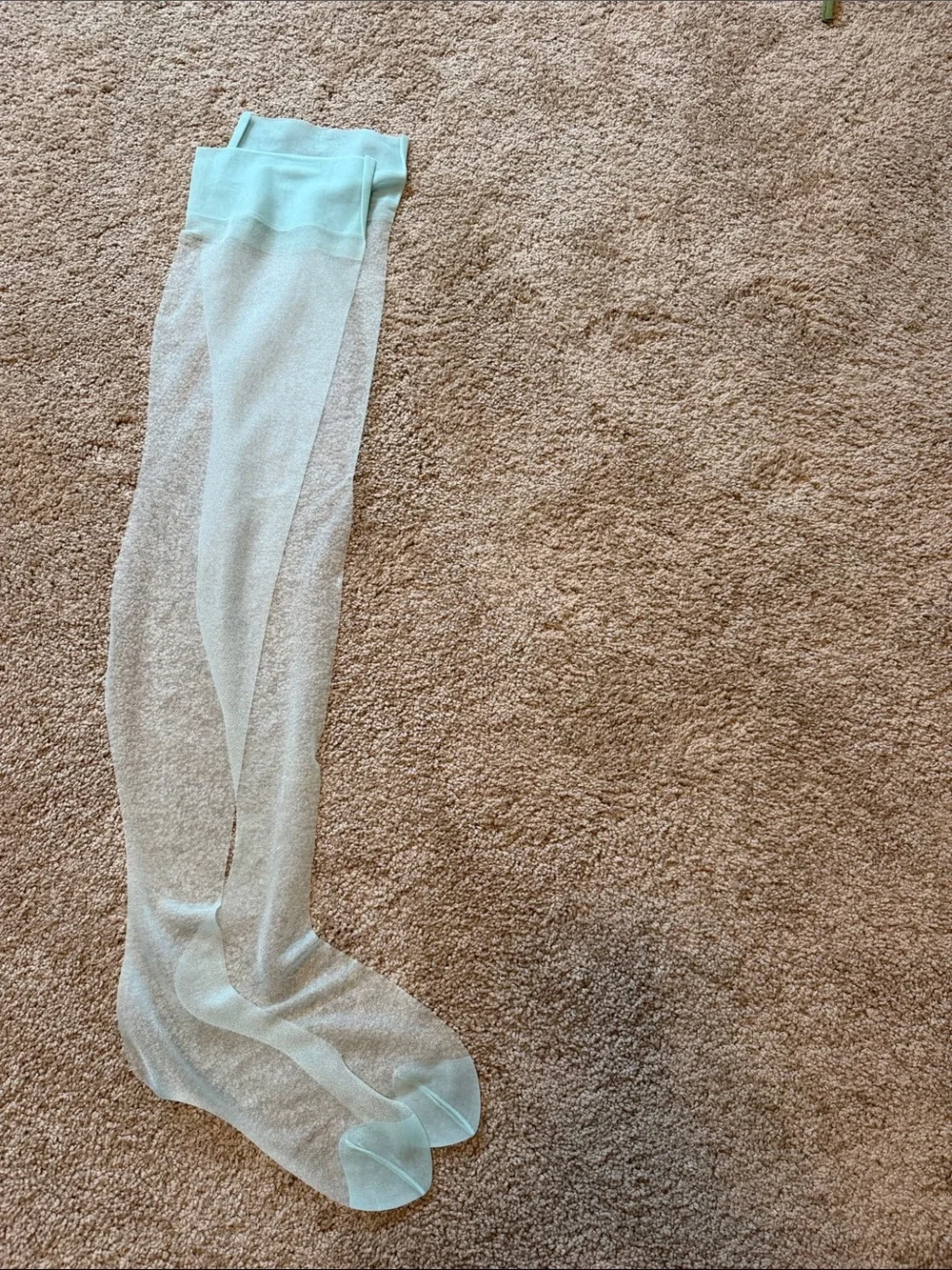 Dead Stock Vintage Seamless Mesh Sheer Light Blue Hosiery